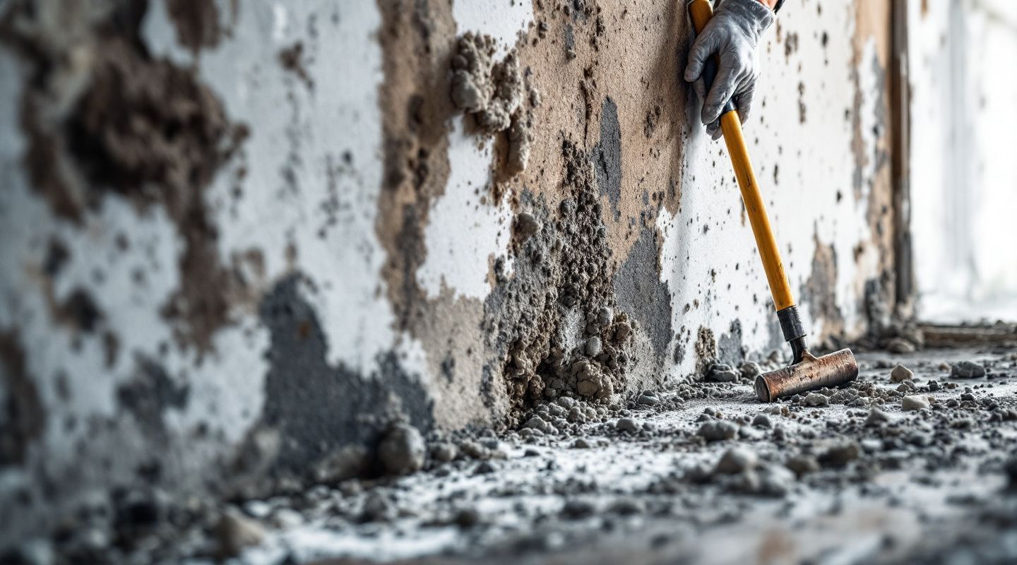 Certified mold remediation technician inspecting a wall with visible mold growth