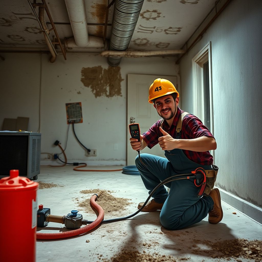 A Prime Guard Mold Removal technician carefully sealing off a containment area with plastic sheeting and tape inside a Friendswood home.